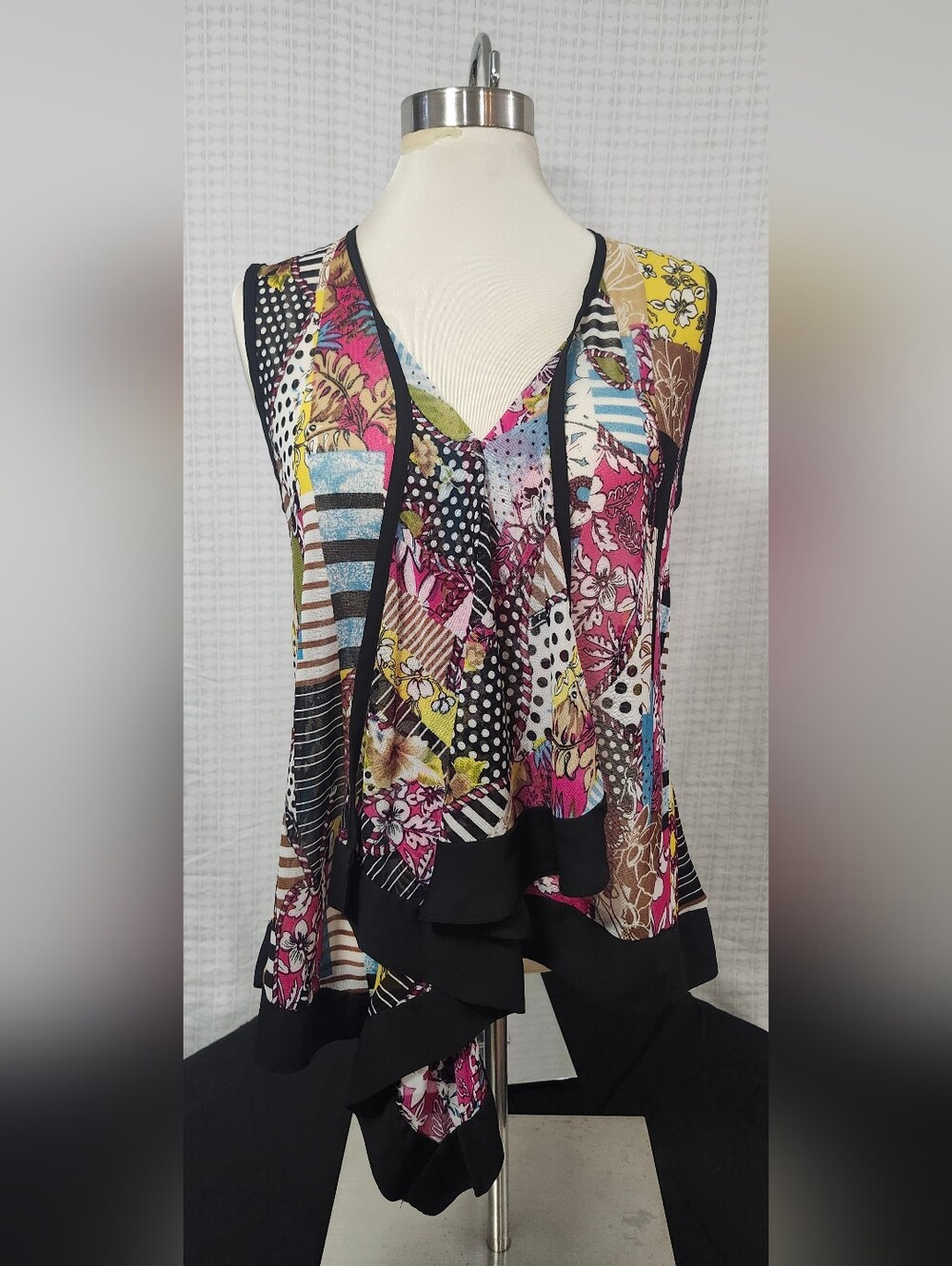 Variations Brand V-Neck Tiered Patchwork Camisole in Multi-Color